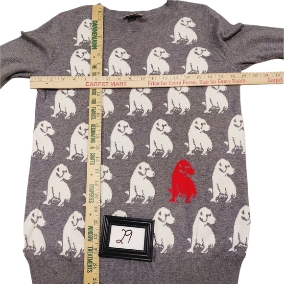 Loft Medium Crewneck Sweater Dogs Puppies Gray Knit Long Sleeve 100% Cotton EUC - Picture 8 of 14